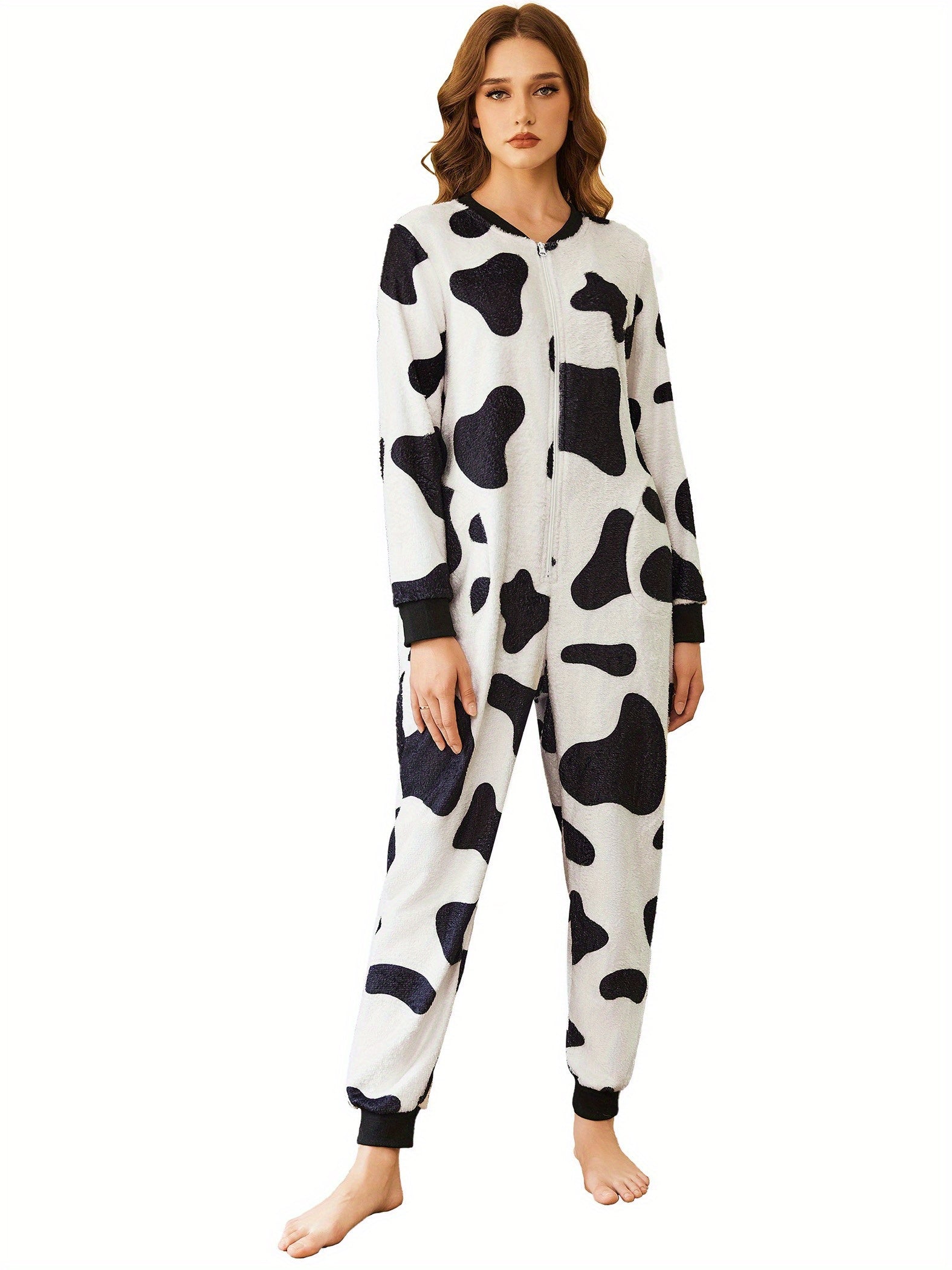 Christmas Pajamas for Family Fleece Long Sleeve Pjs Onesie Jumpsuit with Pockets Zipper Front Sleepwear S-XXL