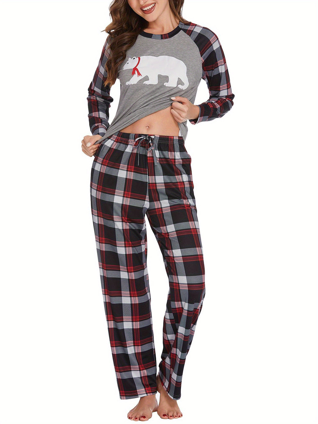 Christmas Pajamas for Family  Matching Sets Classic Plaid Xmas Soft Holiday Sleepwear  long pajama pants for women  wide leg lounge set family matching christmas pajamas Halloween house wear