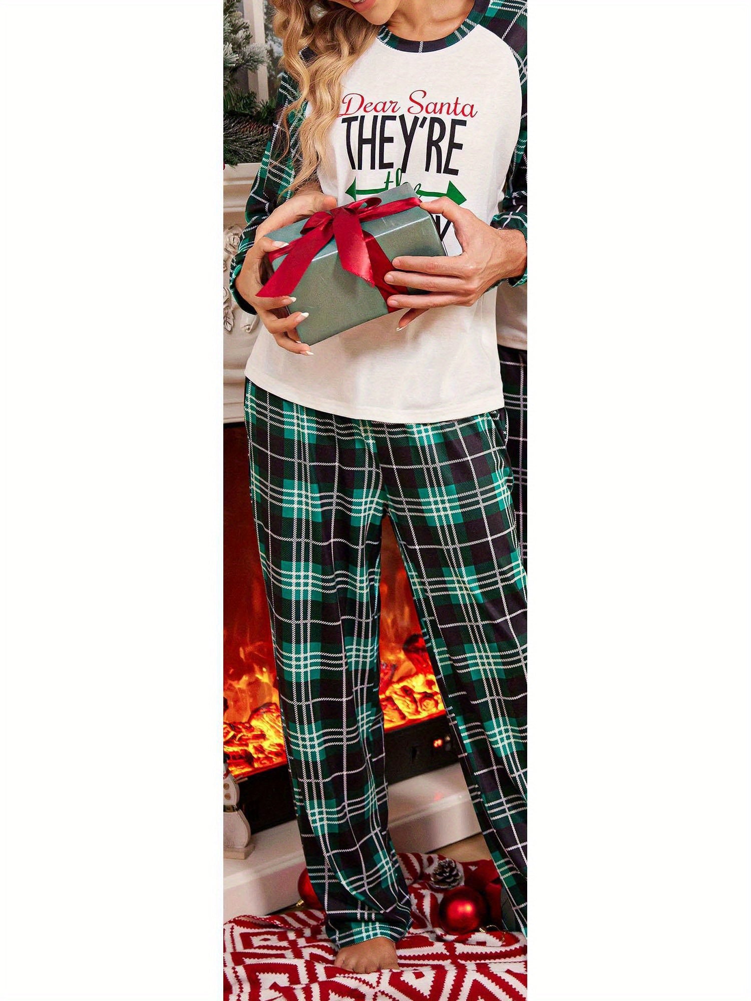 Christmas Pajamas for Family  Matching Sets Classic Plaid Xmas Soft Holiday Sleepwear  long pajama pants for women  wide leg lounge set family matching christmas pajamas Halloween house wear