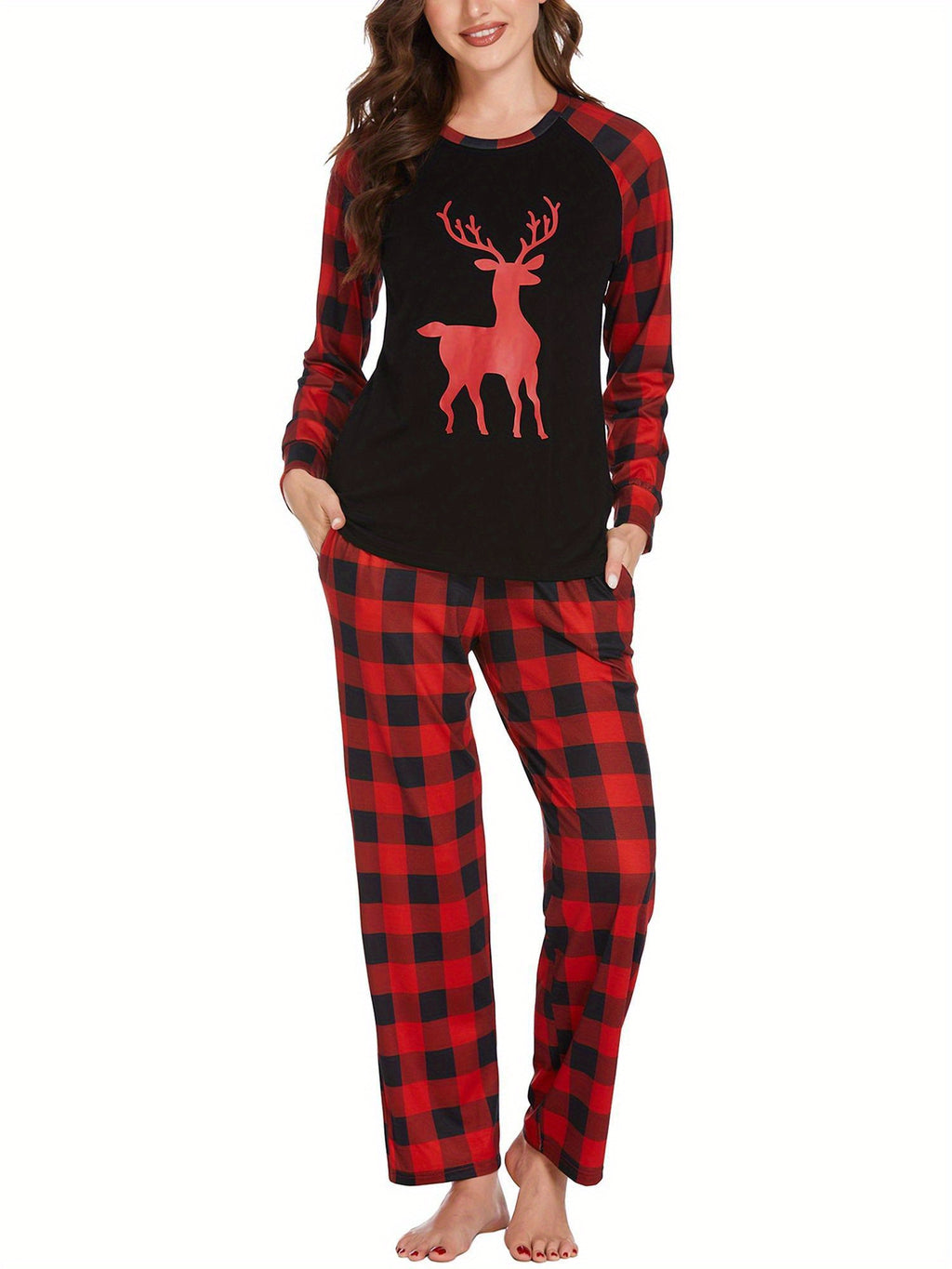 Christmas Pajamas for Family  Matching Sets Classic Plaid Xmas Soft Holiday Sleepwear  long pajama pants for women  wide leg lounge set family matching christmas pajamas Halloween house wear