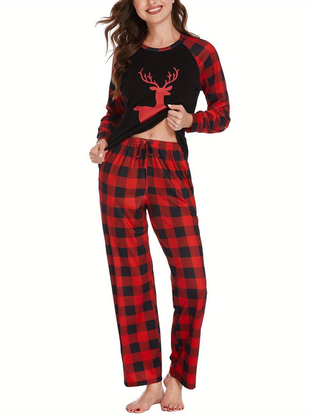 Christmas Pajamas for Family  Matching Sets Classic Plaid Xmas Soft Holiday Sleepwear  long pajama pants for women  wide leg lounge set family matching christmas pajamas Halloween house wear