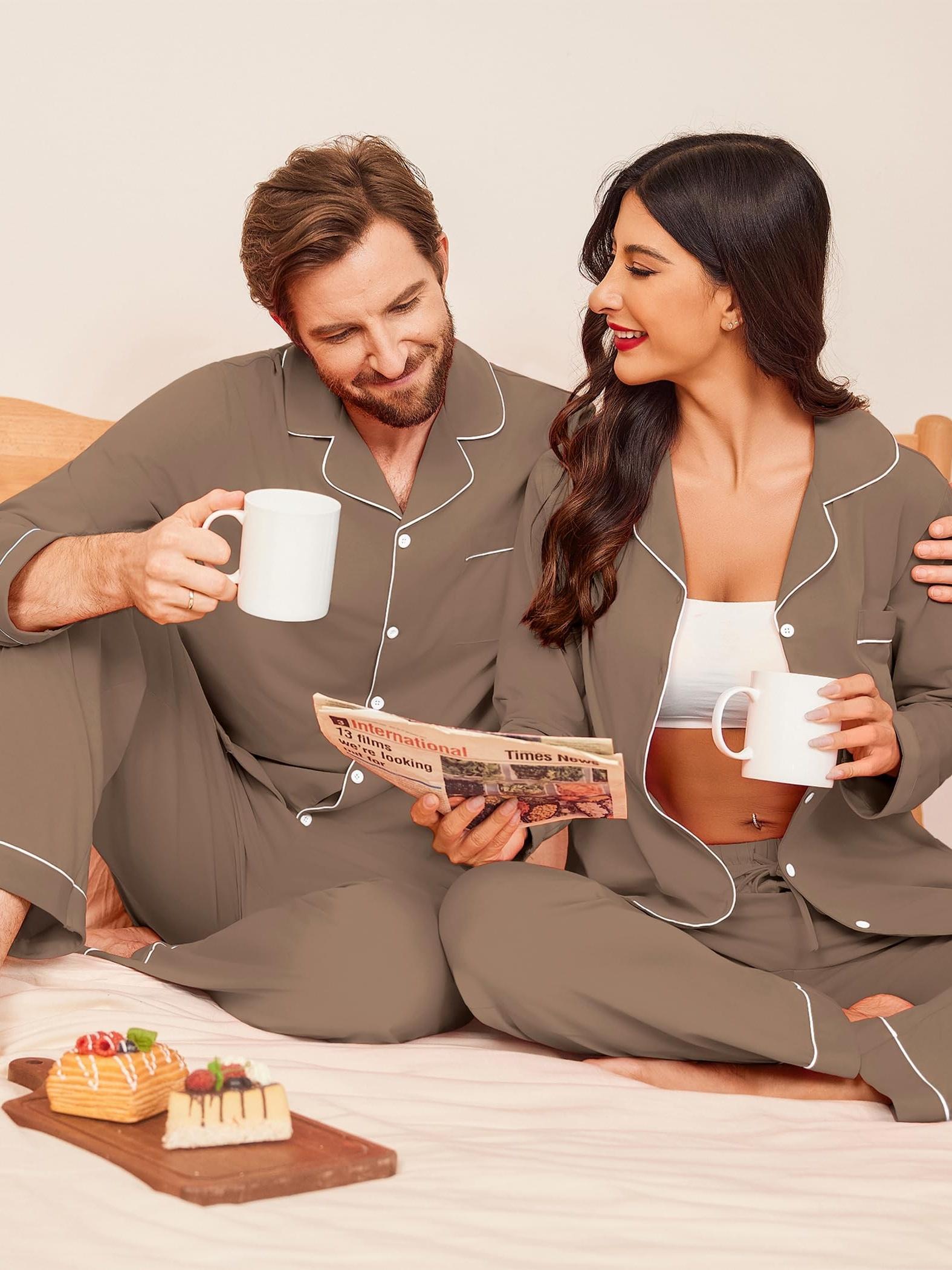 Womens Couple vacation Matching Pajamas 100% Long Sleeve Sleepwear Button Loungewear Pjs Set S-XXL, Summer Pajamas, Padded Nightwear For Women, Modal Pajamas Women, Womens Pyjama, Christmas Pajamas Women, Cat Pajamas For Wome