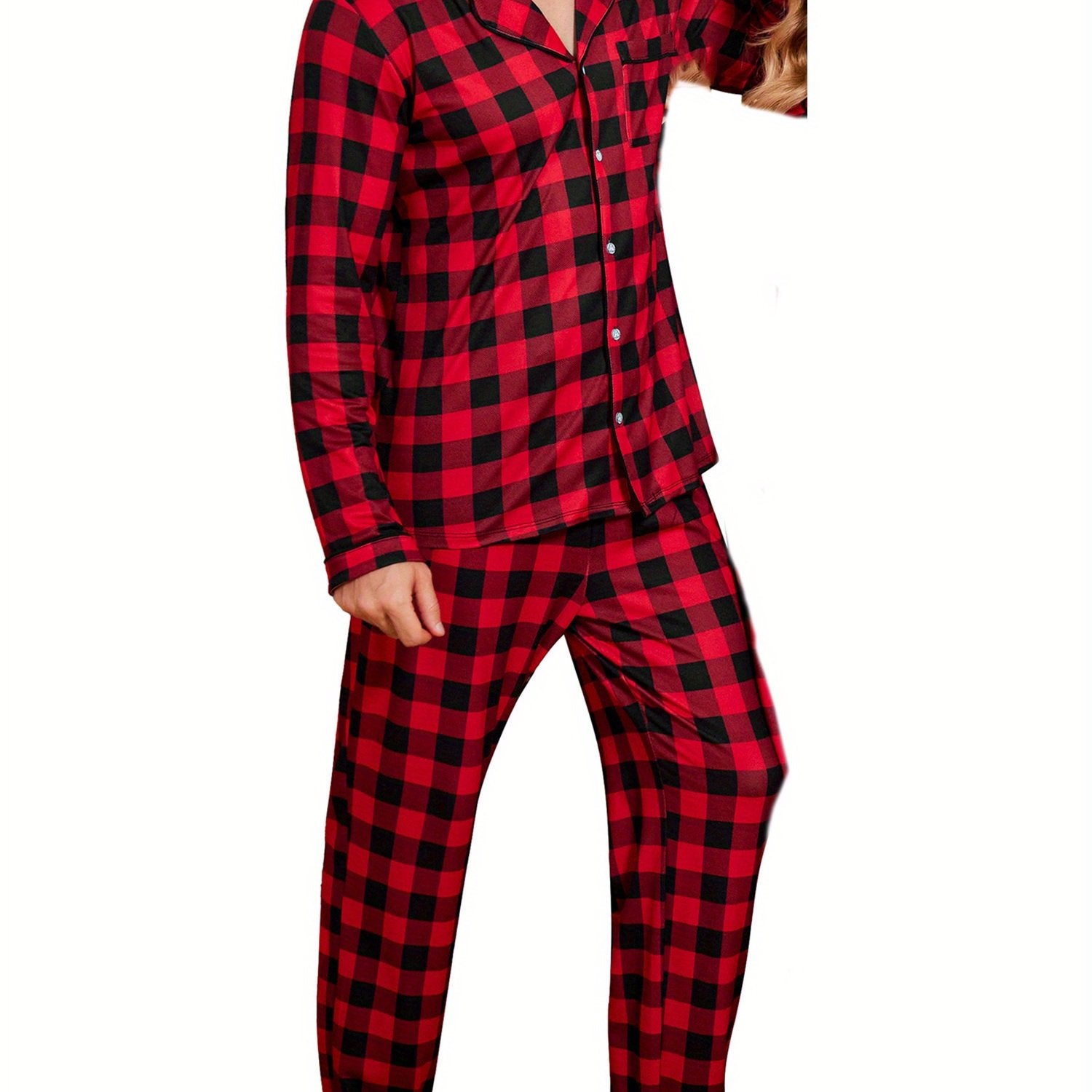 Christmas Family Matching Pajamas Mens Long Sleeve Button Pj Set Festival Party Sleepwear Christmas Pajamas for Family Matching Sets Classic Plaid Xmas Soft Holiday Sleepwear casual sets 2pcs comfy pajamas set vacation outfit