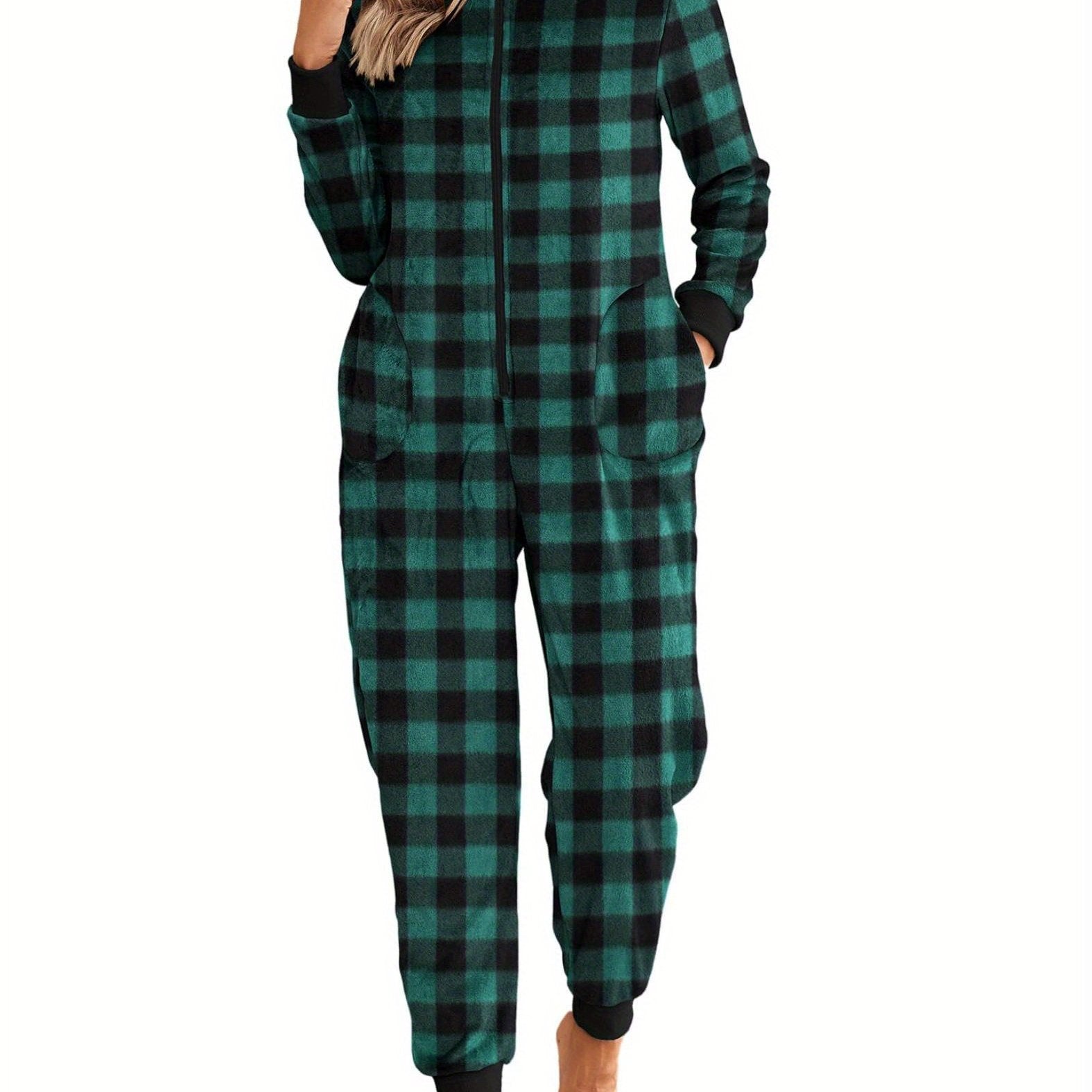 Christmas Pajamas for Family Fleece Long Sleeve Pjs Onesie Jumpsuit with Pockets Zipper Front Sleepwear S-XXL