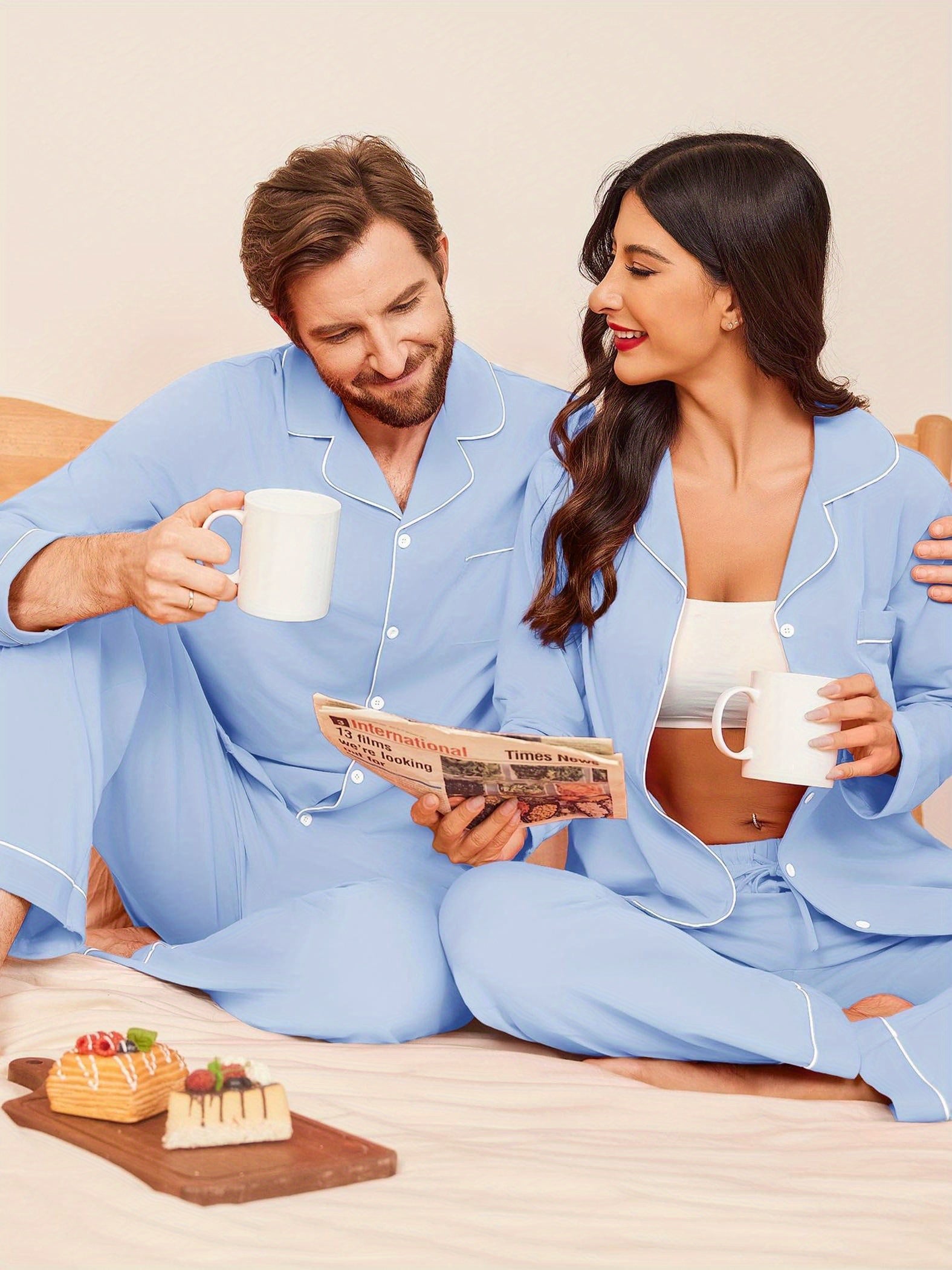 Womens Couple vacation Matching Pajamas 100% Long Sleeve Sleepwear Button Loungewear Pjs Set S-XXL, Summer Pajamas, Padded Nightwear For Women, Modal Pajamas Women, Womens Pyjama, Christmas Pajamas Women, Cat Pajamas For Wome