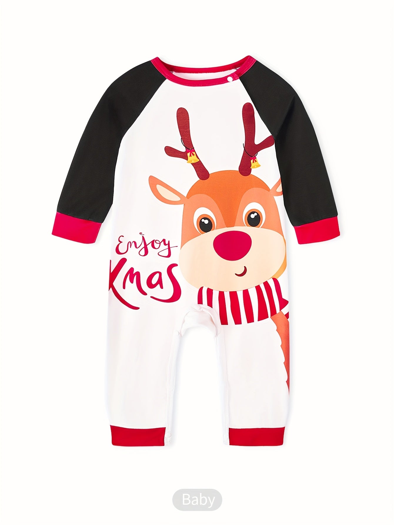 MOSSRIVER Christmas Family Matching Soft Reindeer Print Pajama Set - Cozy Long Sleeve & Pants, Red & Black Plaid Design with Santa & Reindeer, Perfect for Holiday Celebrations, All-Season Comfort, Christmas Pajamas, Christmas