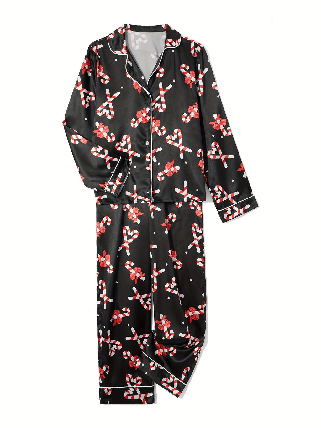 Women Christmas Pajamas Lounge Set Candy Cane Print Long Sleeve Shirts Tops And Pants 2 Piece Loungewear Outfits