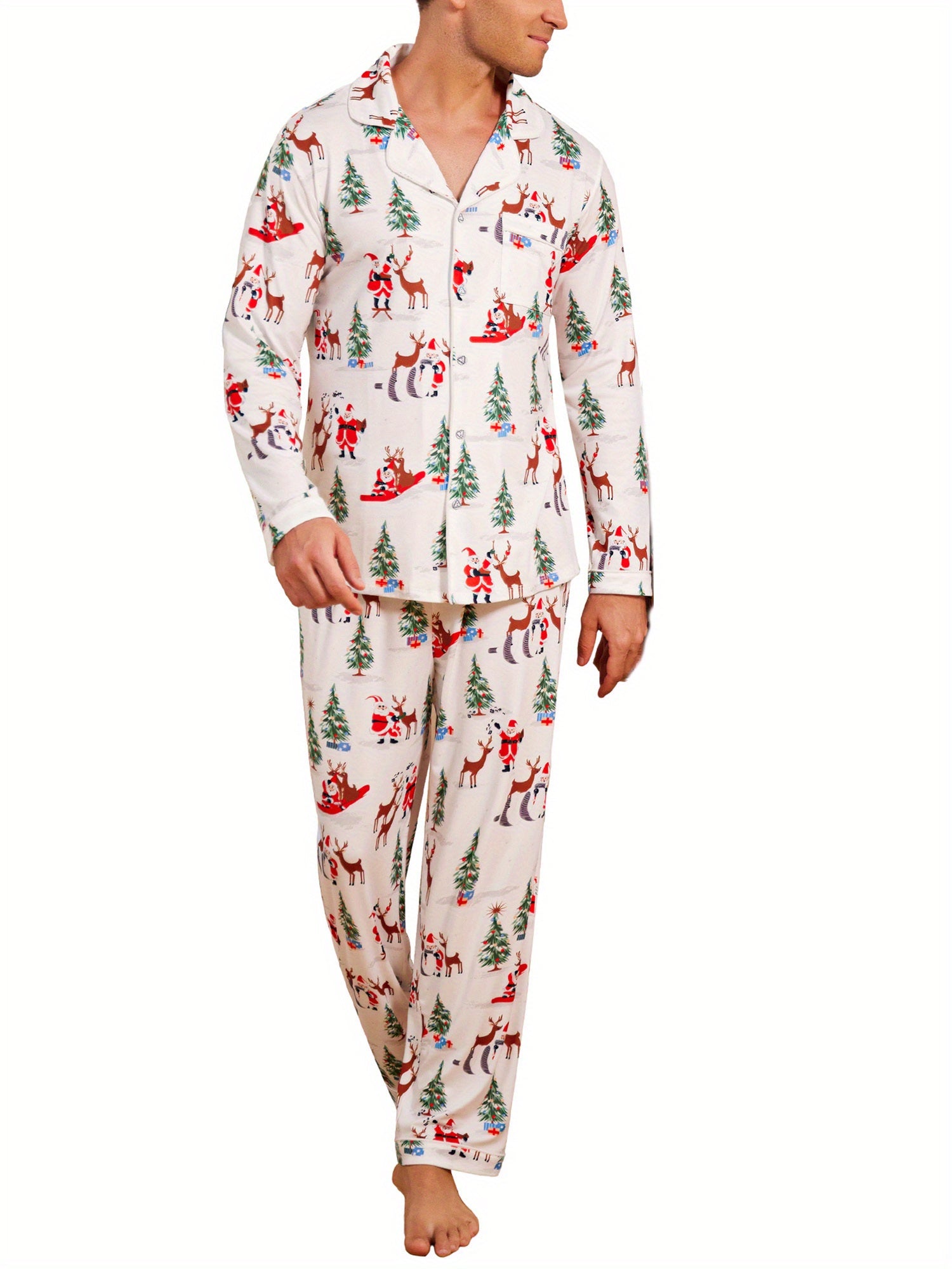 Mens Couple pajamas Festival Party Sleepwear Christmas Pajamas for Family Matching Sets Classic Plaid Xmas Soft Holiday Sleepwear 2pcs Long Sleeve Button Pj Set casual sets comfy pajamas set vacation outfits Christmas Family
