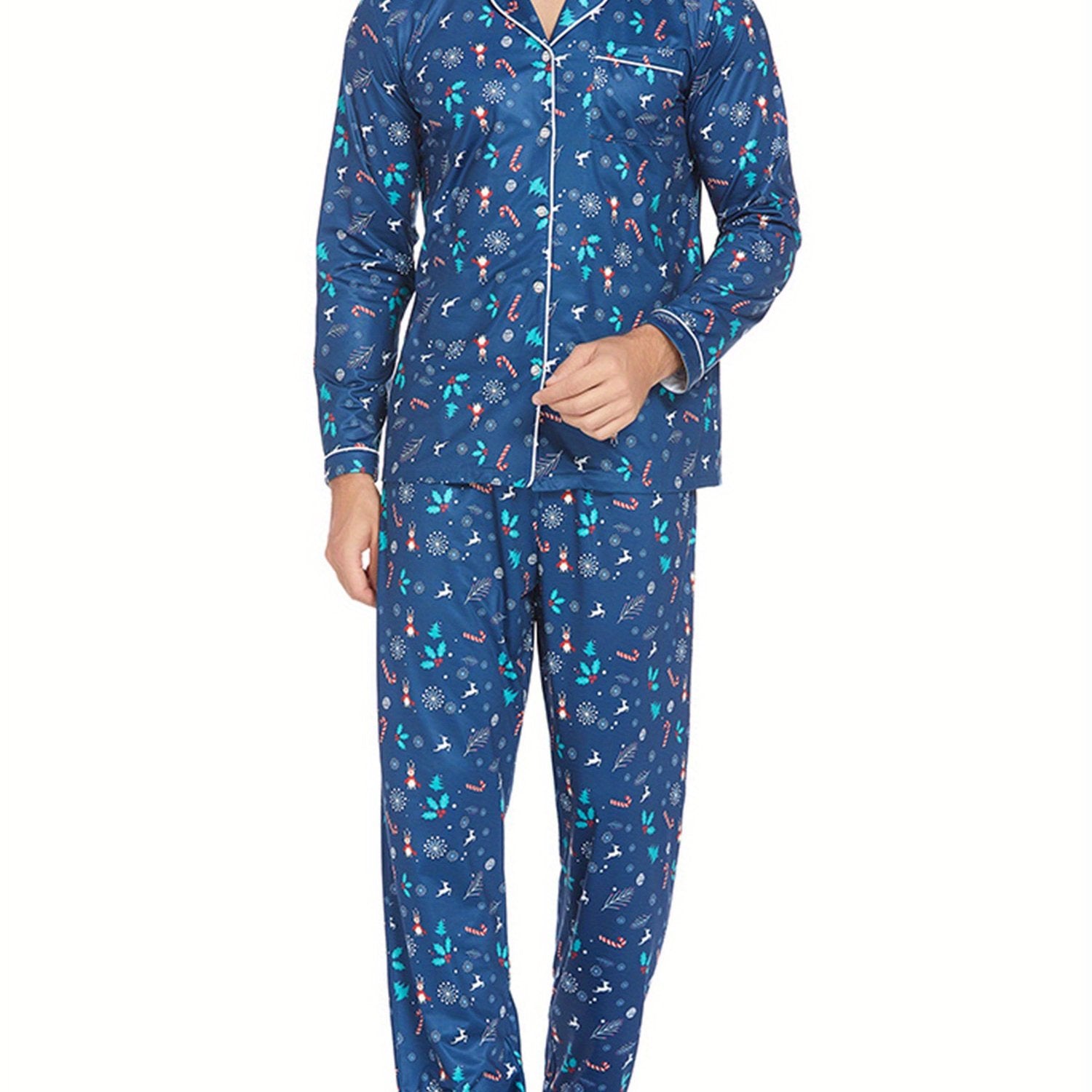 Christmas Family Matching Pajamas Mens Long Sleeve Button Pj Set Festival Party Sleepwear Christmas Pajamas for Family Matching Sets Classic Plaid Xmas Soft Holiday Sleepwear casual sets 2pcs comfy pajamas set vacation outfit