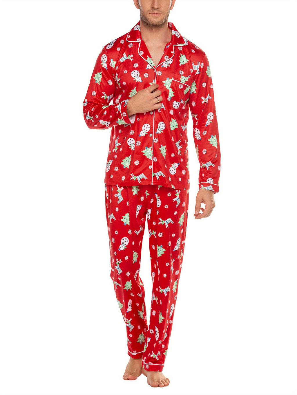 Mens Couple pajamas Festival Party Sleepwear Christmas Pajamas for Family Matching Sets Classic Plaid Xmas Soft Holiday Sleepwear 2pcs Long Sleeve Button Pj Set casual sets comfy pajamas set vacation outfits Christmas Family