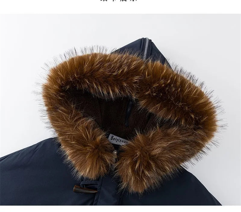 Warm Down jacket Ladies Pai Overcome Winter 2025 New Cotton Padded Coat Women Parkas Horn Hooded Outcoat Big fur collar Overcoat