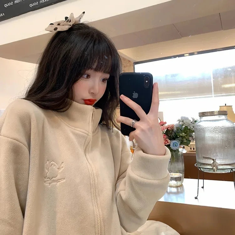 Winter Fleece Jacket for Women in Autumn Winter Lamb Wool Plus Velvet Sweatshirt 2025 New Style