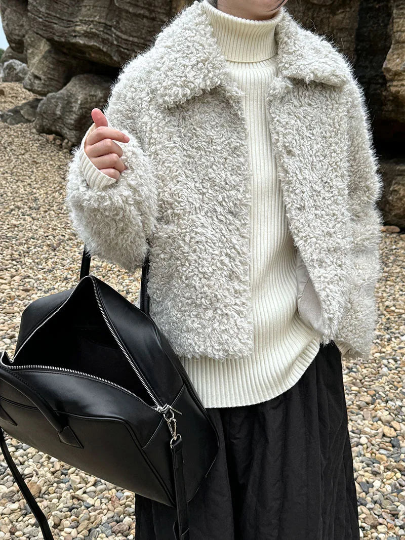 2024 Women Winter Warm Coat Furry Lambswool Coat Turn Down Coat Thick Jacket Tops For Women Coat Casaco Feminino