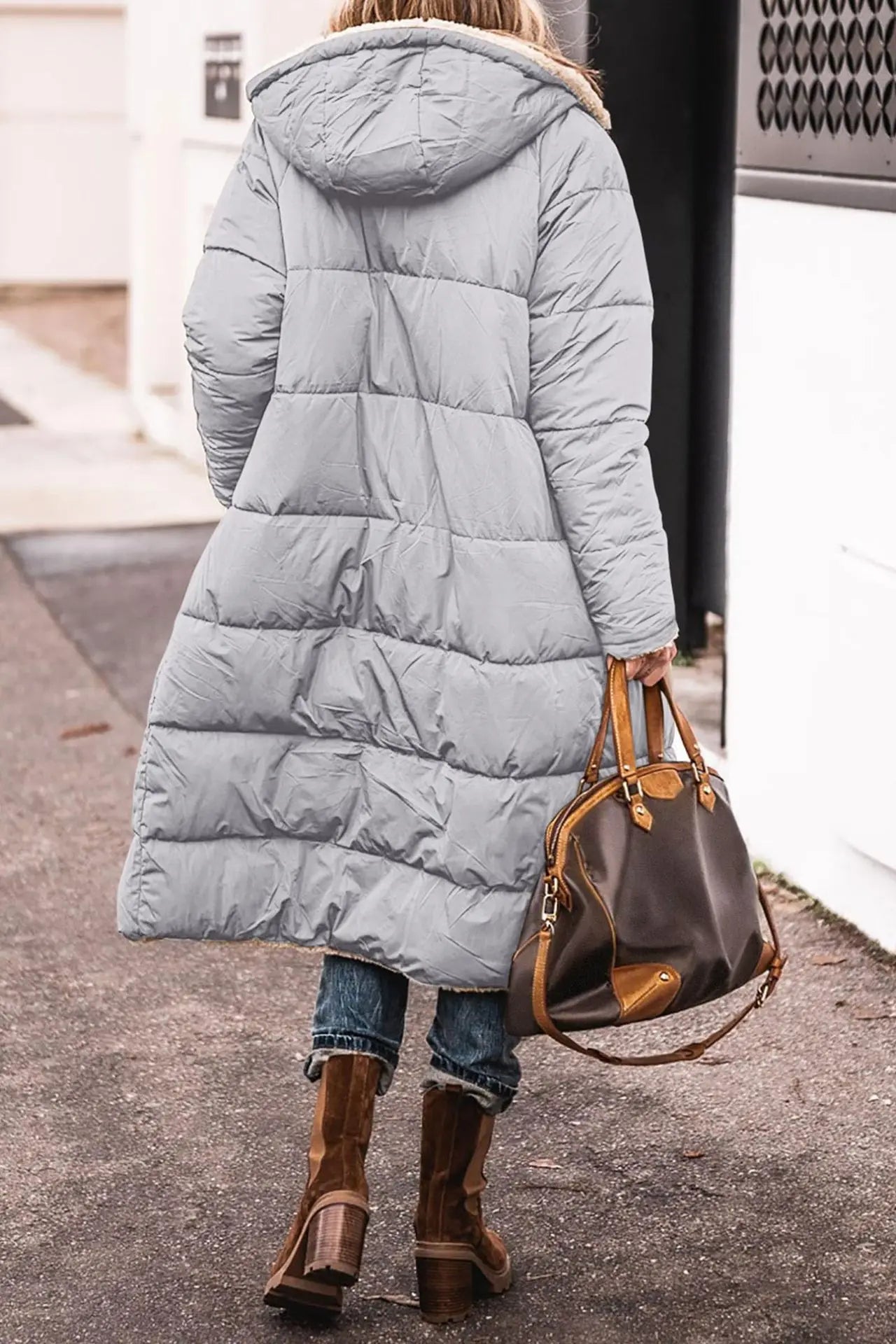 Winter Hooded Quilted Jacket For Women Solid Reversible Long Sleeve Thick Coat Warm Fashion Long Outerwear Casual Puffer Coats