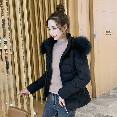 Fashion Winter Jacket Women 2025 New Korean Big Fur Collar Hooded Thick Down Parkas Female Short Coat Slim Warm Outerwear R047
