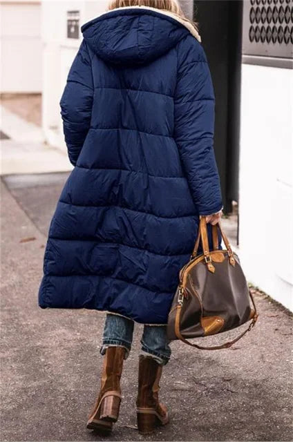 Winter Hooded Quilted Jacket For Women Solid Reversible Long Sleeve Thick Coat Warm Fashion Long Outerwear Casual Puffer Coats