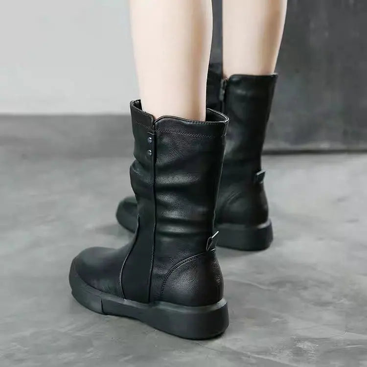 Women Boots 20204 Winter Shoes for Women New Fur Ladies Ankle Boots Warm Zip Leather Mid Calf Boots Female Long Boot Botas Mujer