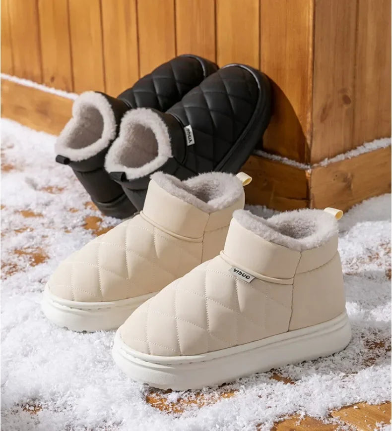 Winter Thick-Soled Slippers for Women Fashion Waterproof Snow Boots Indoor Outdoor Non-Slip Warm High-Top Cotton Shoes