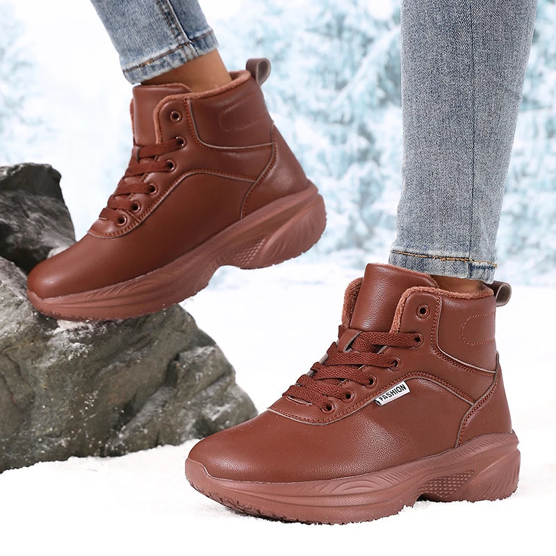 Winter Warm Barefoot Shoes for Women Wide Toe Box Ankle Boots New Artificial Leather Platform Thick Sole Non Slip Outdoor Shoes