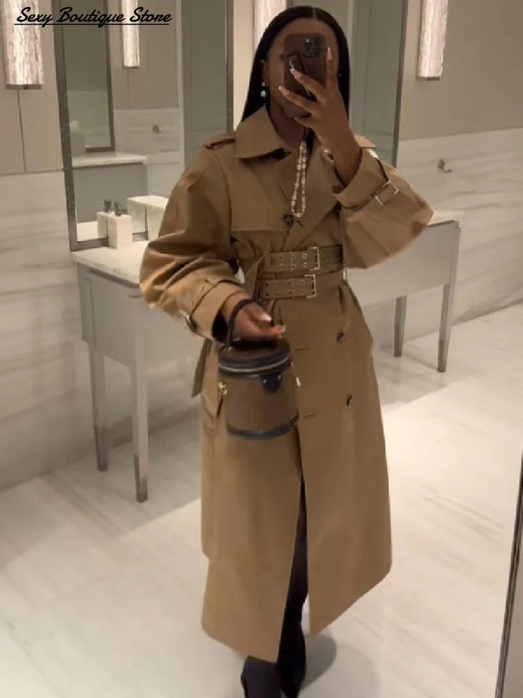 Chic Punk Trench Coat For Women Full Sleeve Loose Hooded Crop Coat Lapel Bat Sleeve Long Coats 2025 New Lady Y2k Fall Outwears