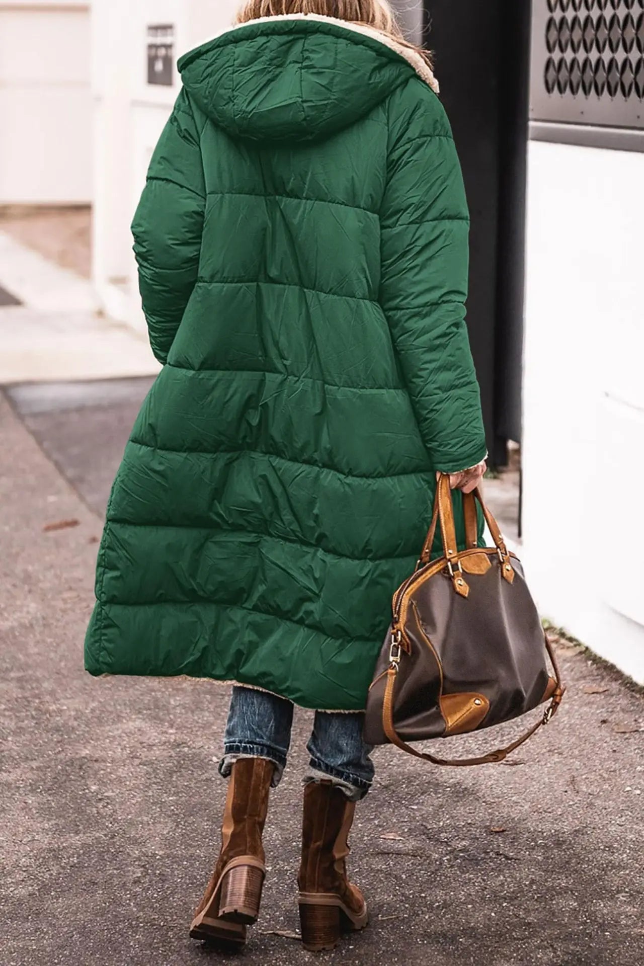 Winter Hooded Quilted Jacket For Women Solid Reversible Long Sleeve Thick Coat Warm Fashion Long Outerwear Casual Puffer Coats