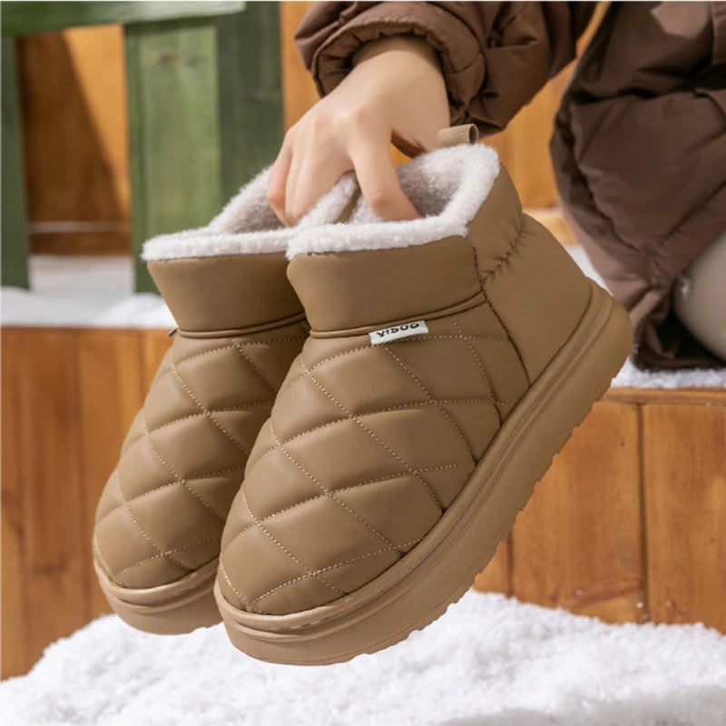 Winter Thick-Soled Slippers for Women Fashion Waterproof Snow Boots Indoor Outdoor Non-Slip Warm High-Top Cotton Shoes