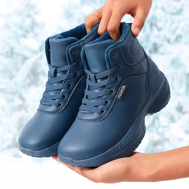 Winter Warm Barefoot Shoes for Women Wide Toe Box Ankle Boots New Artificial Leather Platform Thick Sole Non Slip Outdoor Shoes