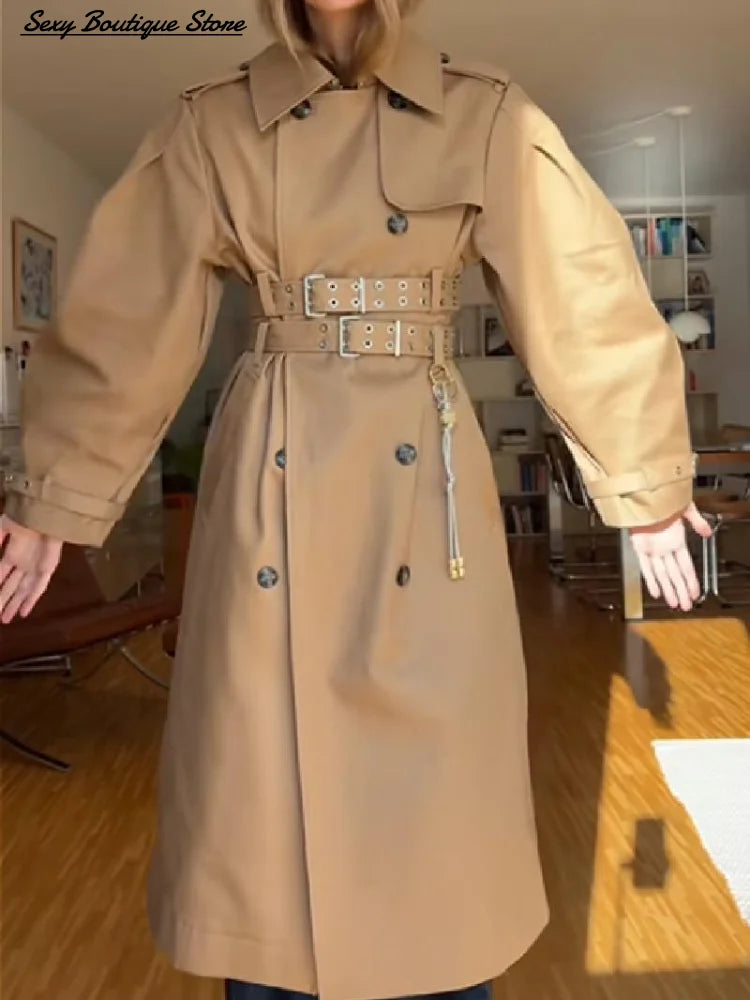 Chic Punk Trench Coat For Women Full Sleeve Loose Hooded Crop Coat Lapel Bat Sleeve Long Coats 2025 New Lady Y2k Fall Outwears