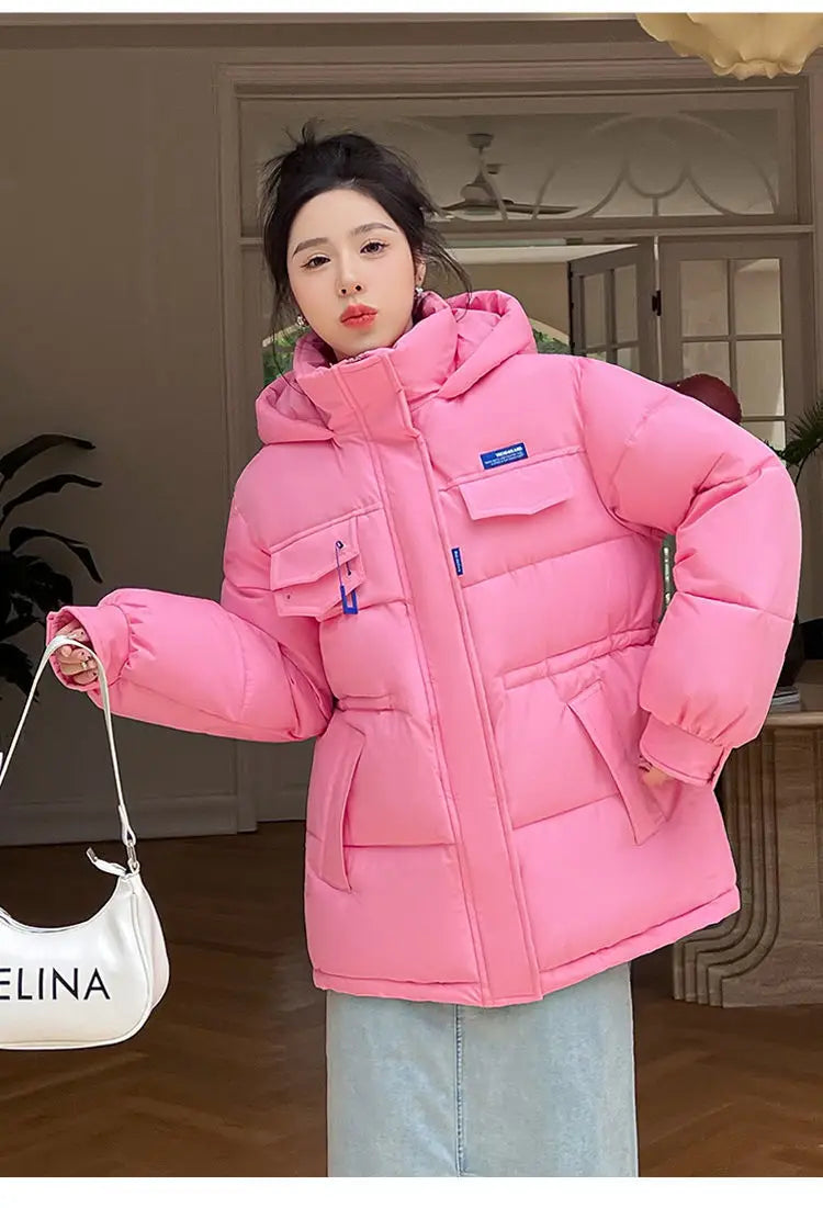 New Winter Women Down Cotton Jackets Casual Oversized Parkas Thick Warm Hooded Pattern Coats Female Winter Outwear Sports Parkas