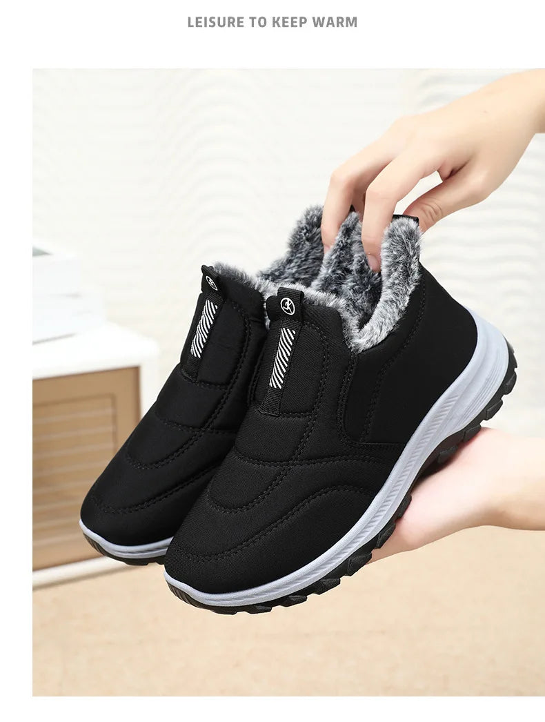 Women's Boots 2025 Winter Shoes For Women Ankle Boots Warm Fur Botas Mujer Waterproof Low Heels Snow Boots Winter Flat Shoes