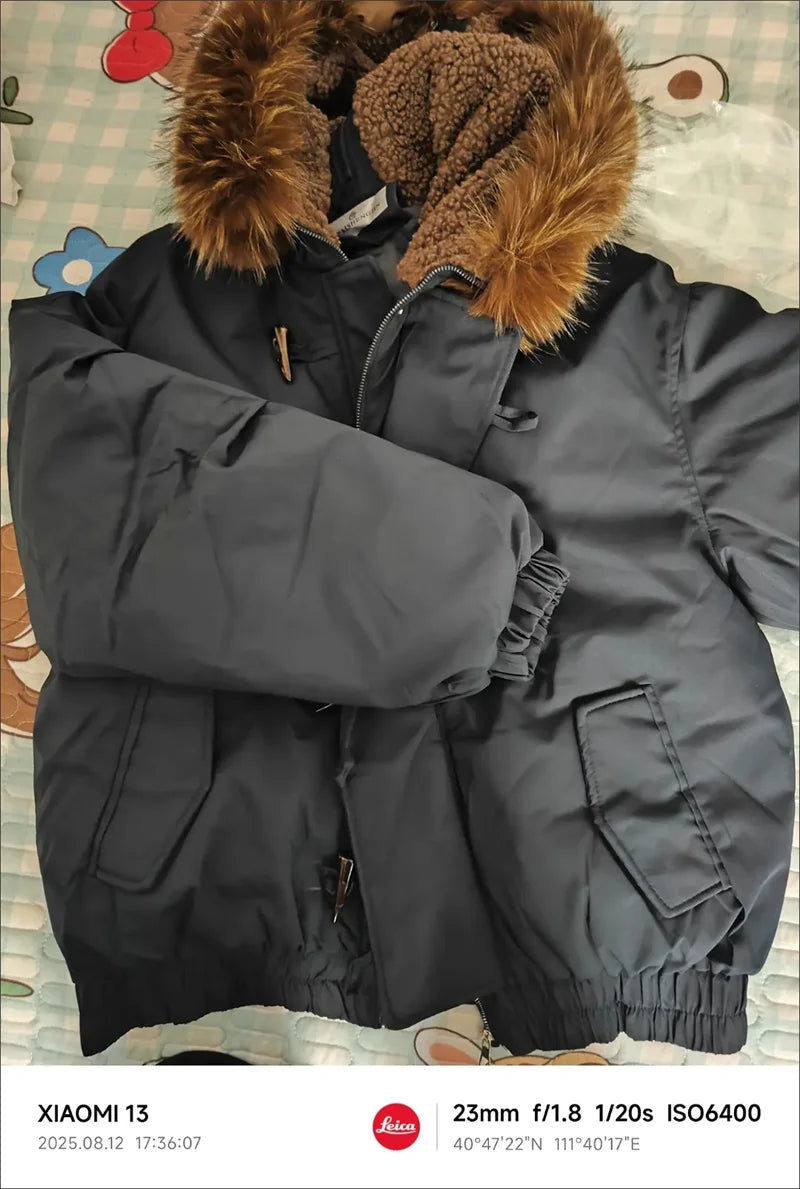 Warm Down jacket Ladies Pai Overcome Winter 2025 New Cotton Padded Coat Women Parkas Horn Hooded Outcoat Big fur collar Overcoat