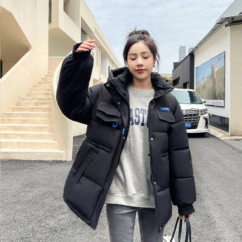 New Winter Women Down Cotton Jackets Casual Oversized Parkas Thick Warm Hooded Pattern Coats Female Winter Outwear Sports Parkas