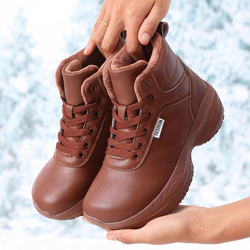 Winter Warm Barefoot Shoes for Women Wide Toe Box Ankle Boots New Artificial Leather Platform Thick Sole Non Slip Outdoor Shoes