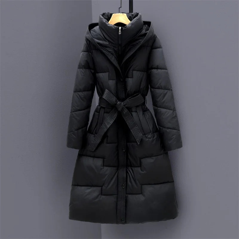 Long Winter Down Cotton Jacket For Women Winter Coat Jacket Warm Down Cotton Parkas 2025 New Female Slim Women's Hooded Overcoat