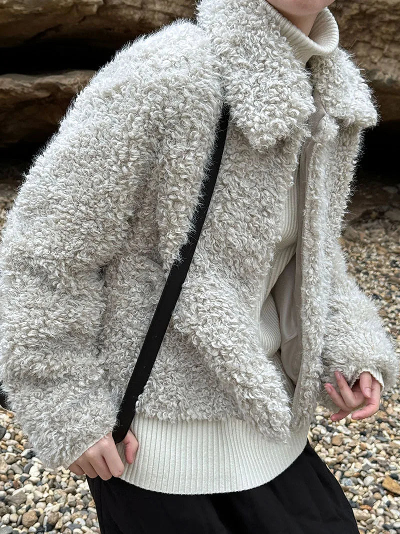 2024 Women Winter Warm Coat Furry Lambswool Coat Turn Down Coat Thick Jacket Tops For Women Coat Casaco Feminino