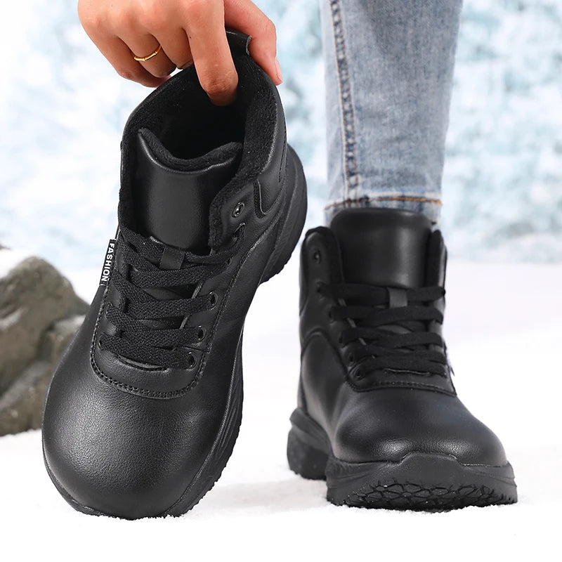 Winter Warm Barefoot Shoes for Women Wide Toe Box Ankle Boots New Artificial Leather Platform Thick Sole Non Slip Outdoor Shoes
