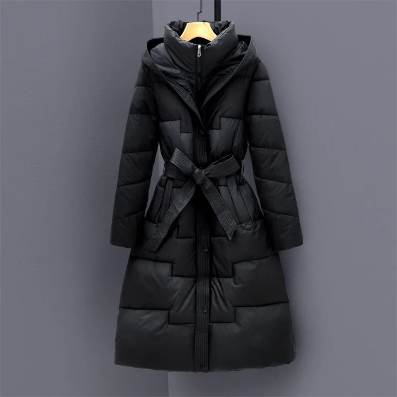 Long Winter Down Cotton Jacket For Women Winter Coat Jacket Warm Down Cotton Parkas 2025 New Female Slim Women's Hooded Overcoat