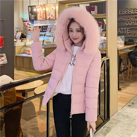 Fashion Winter Jacket Women 2025 New Korean Big Fur Collar Hooded Thick Down Parkas Female Short Coat Slim Warm Outerwear R047