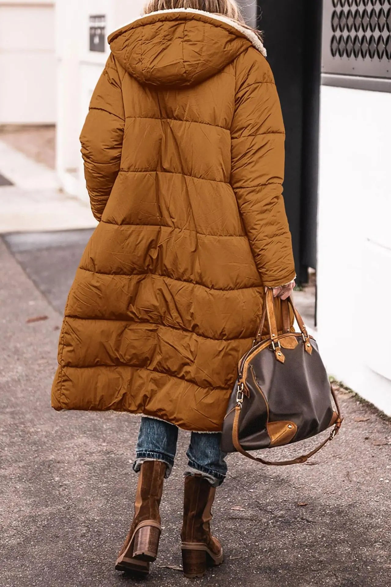 Winter Hooded Quilted Jacket For Women Solid Reversible Long Sleeve Thick Coat Warm Fashion Long Outerwear Casual Puffer Coats