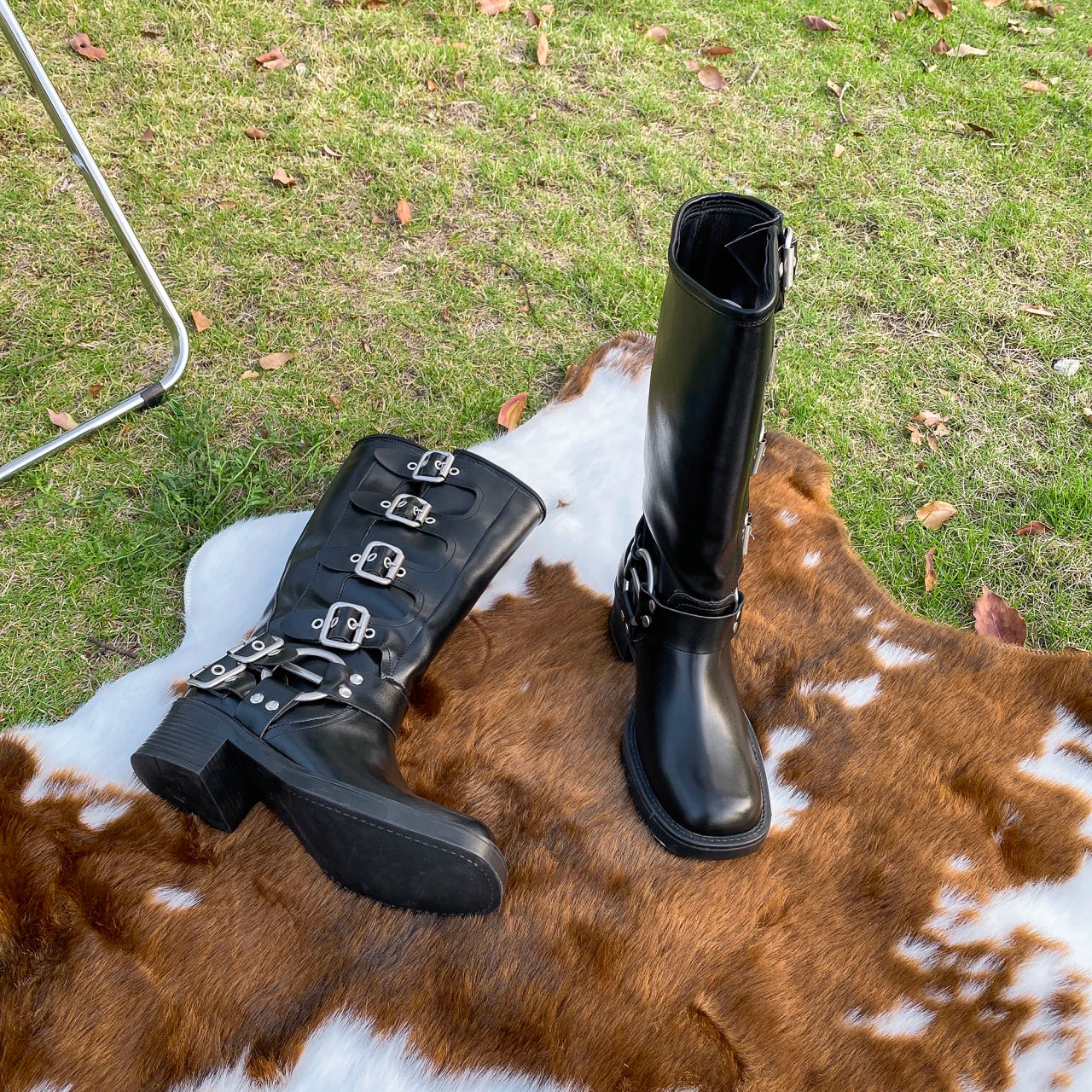 Winter Women Fashion Boots Outdoor Comfort walking shoes Embroidery Brown Leather Boots Deep High Tube female Casual shoe Botas