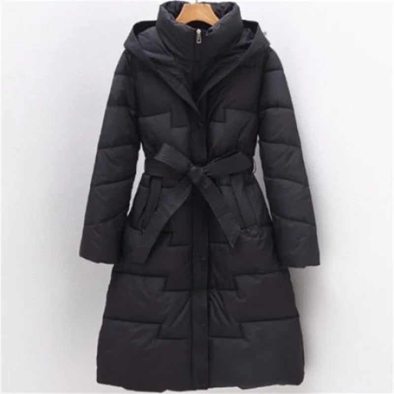 Long Winter Down Cotton Jacket For Women Winter Coat Jacket Warm Down Cotton Parkas 2025 New Female Slim Women's Hooded Overcoat