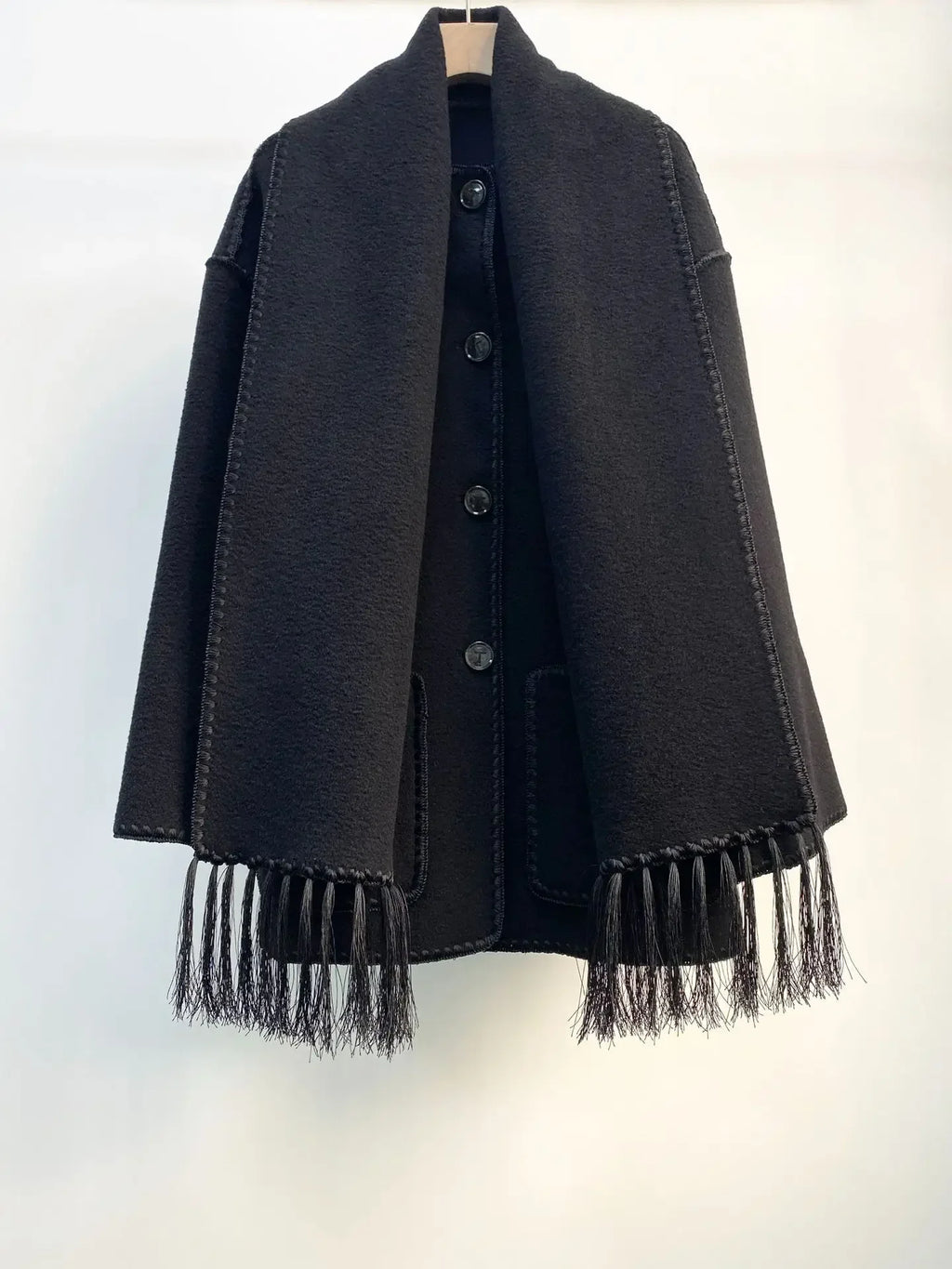 Winter Woolen Jacket New Contrast Color Embroidery Scarf Coats for Women