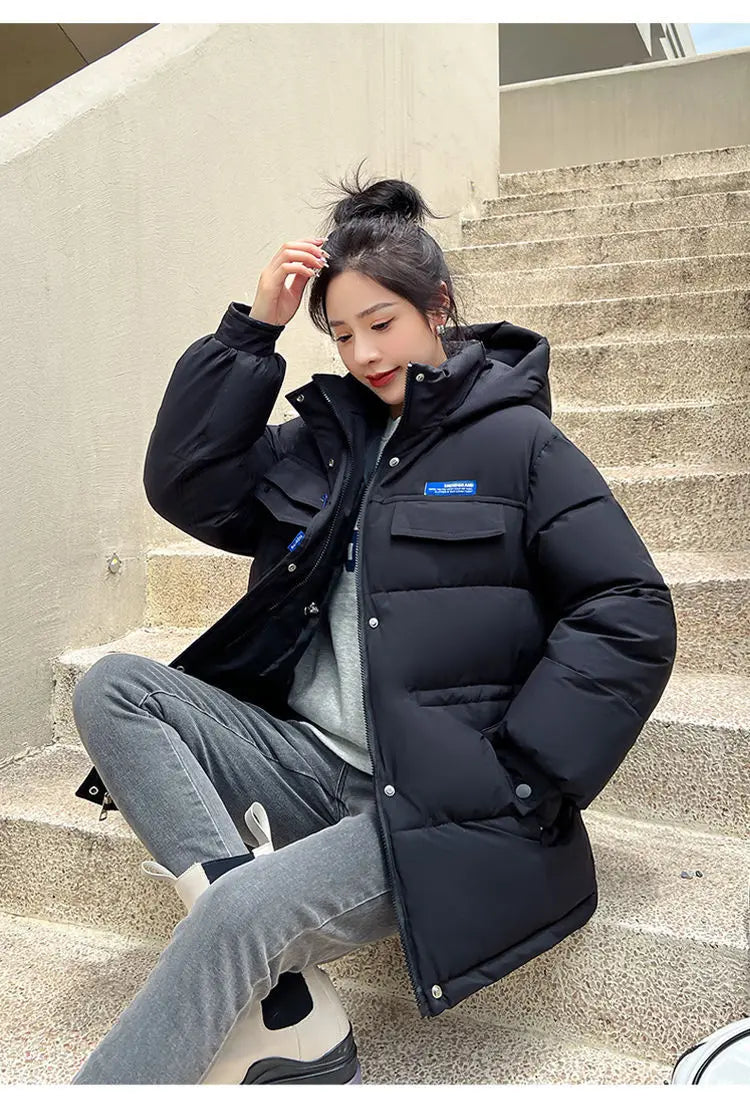 New Winter Women Down Cotton Jackets Casual Oversized Parkas Thick Warm Hooded Pattern Coats Female Winter Outwear Sports Parkas