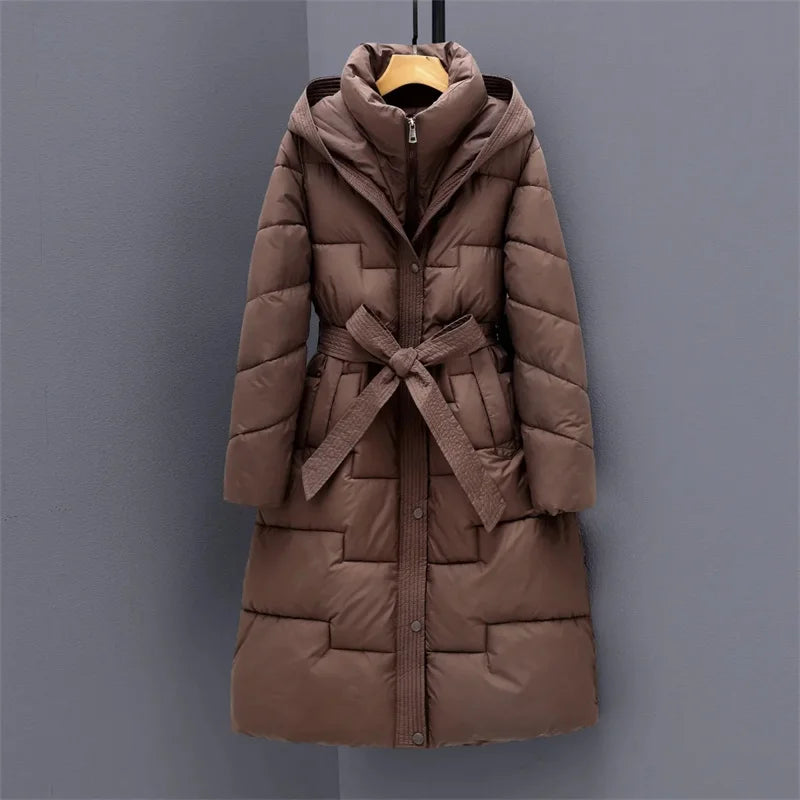 Long Winter Down Cotton Jacket For Women Winter Coat Jacket Warm Down Cotton Parkas 2025 New Female Slim Women's Hooded Overcoat