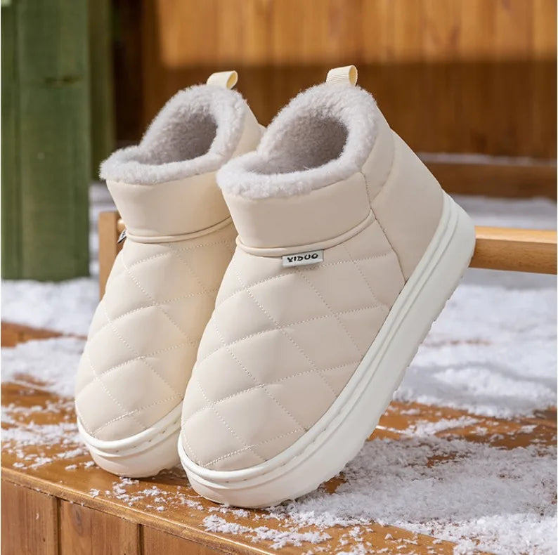 Winter Thick-Soled Slippers for Women Fashion Waterproof Snow Boots Indoor Outdoor Non-Slip Warm High-Top Cotton Shoes