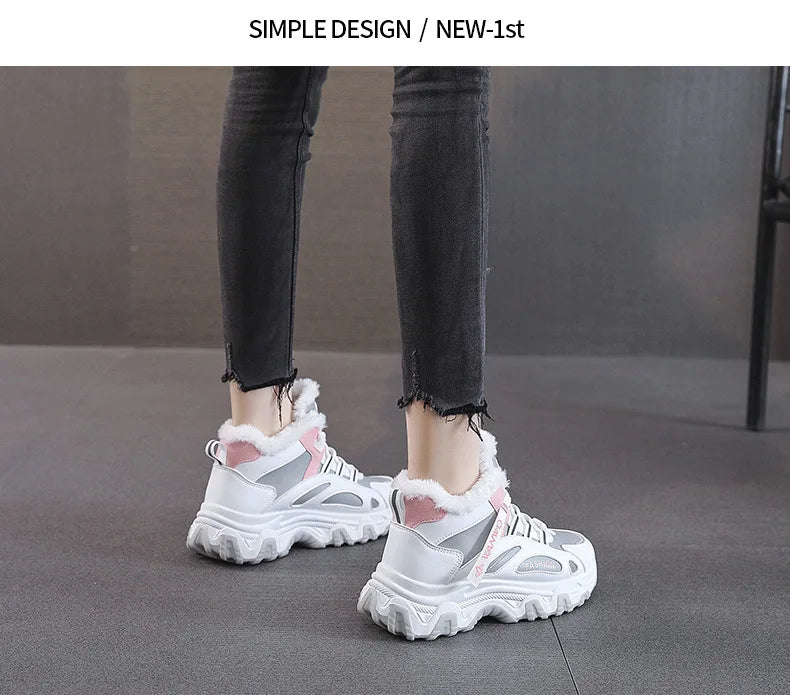 Women's White Winter Sneakers with Plush Lining and Chunky Sole - Warm High-Top Athletic Shoes for Cold Weather zapatos de mujer