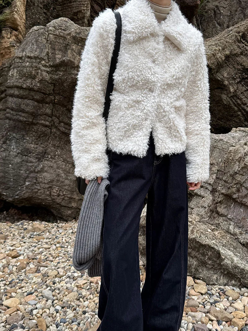 2024 Women Winter Warm Coat Furry Lambswool Coat Turn Down Coat Thick Jacket Tops For Women Coat Casaco Feminino