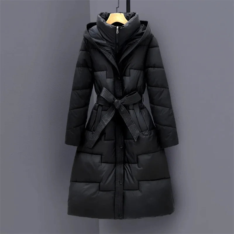 Long Winter Down Cotton Jacket For Women Winter Coat Jacket Warm Down Cotton Parkas 2025 New Female Slim Women's Hooded Overcoat