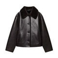 HH Winter Woman Long Sleeves Loose Slim Coat Women Warm Reversible Faux Leather Lapel Single-Breasted Pocket Decoration Jacket