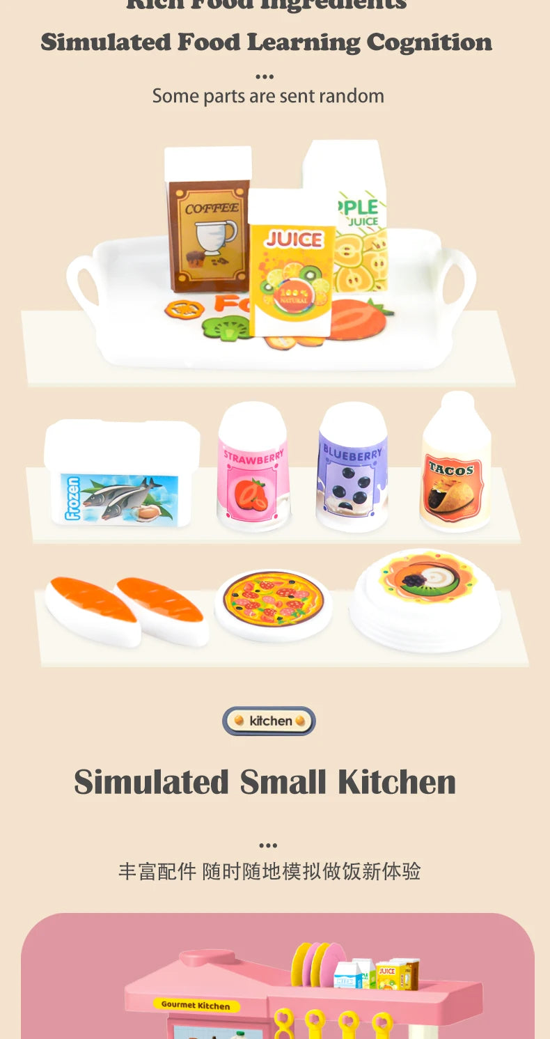 Kids Play Kitchen Accessories, Playset Toys Kitchen Foods Pans Milk Pots Breads Fork for Kid 3+ Boys and Girls